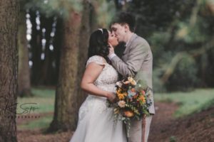 Bride and groom kissing